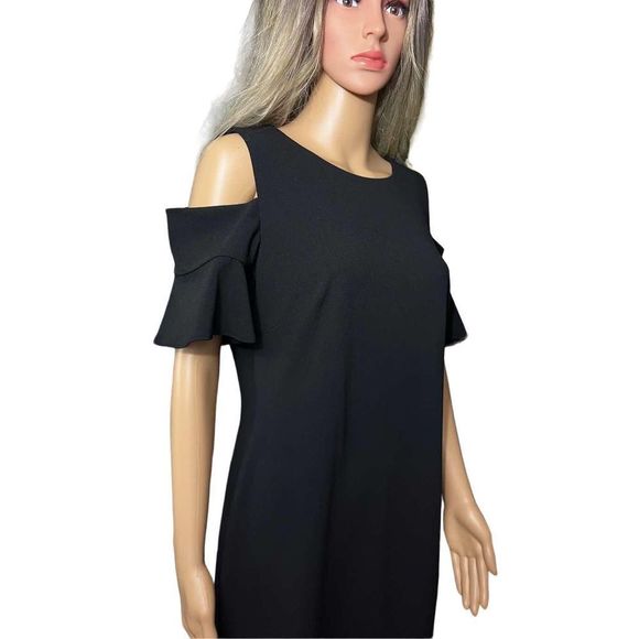 Calvin Klein Cold Shoulder Dress Long Back Zip Black Size 12 - Picture 2 of 8